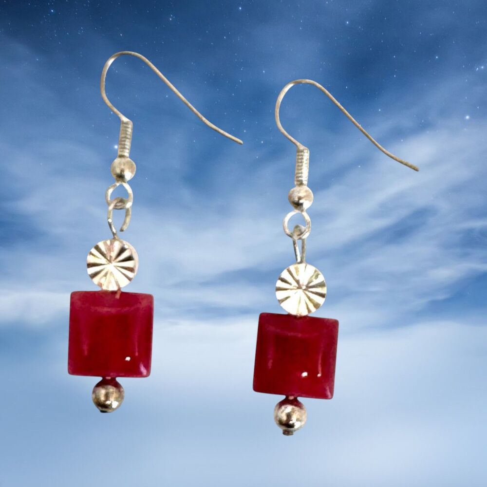 Indio Jewelry Red and Silver Glass .925 Sterling Earrings #318